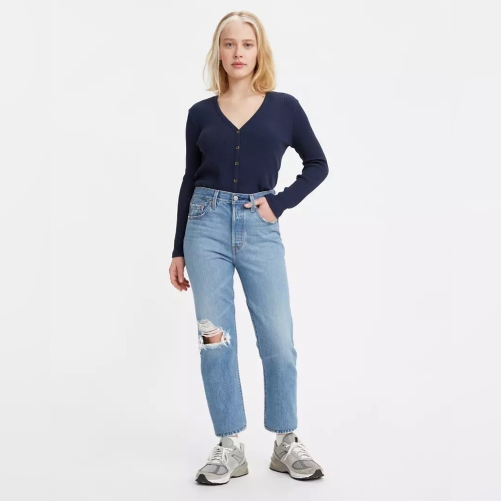 Levi's Premium 501 Original Cropped High Rise Jeans 28 Medium Wash